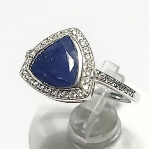 Sapphire Sterlings Silver Trillion Ring size 7